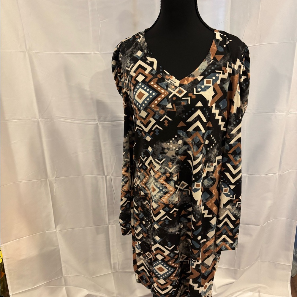 LuLaRoe Ava Geometric Patterned Black and Brown Dress